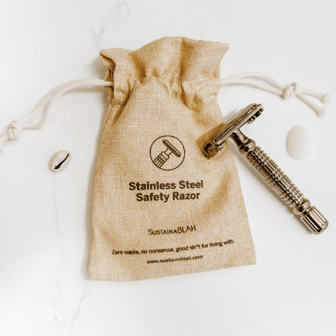 SustainaBLAH Stainless Steel Safety Razor - The Minimalist Silver Edition